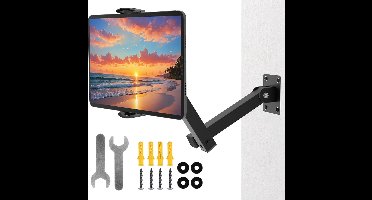 Tablet Wandbeugel - Aluminium Uittrekbare iPad Wandbeugel met 360° Draaibare Basis - Verstelbaar en Vouwbaar voor iPad Pro Air Mini - Samsung Galaxy Tab - Geschikt voor Alle 4.7-13 Inch Telefoons en Tablets (Zwart)