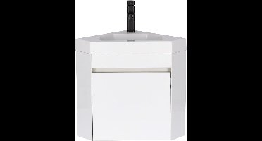 Waskom Met Onderkast – Wandwastafel – Hoekwastafel – Gastentoilet Wastafel – Kleine Badkamermeubel – Ruimtebesparend Design – Keramische Waskom Met Pop-Up Afvoer