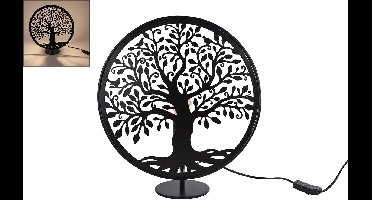 Tafellamp levensboom zwart metaal decoratief sfeerlicht 34x13x37cm.
