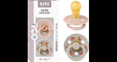 BIBS Colour Studio Speen verpakking van 2 stuks. BPA-vrij, Ronde speen. Natuurlijk rubberlatex, Gemaakt in Denemarken, Maat 3 (18+ maanden), Blush / Sand