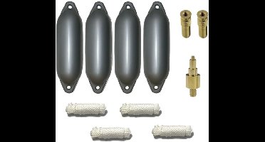 Set van 4 met Majoni Star 45 stootwillen incl. spatelleidingen, 2 vervangingsventielen, 1 ventieladapter - zilver, 70 x 24 cm