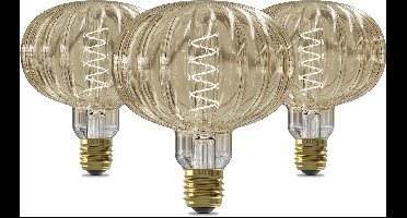 Calex Pulse Metz – Single Spiral Filament – Set van 3 stuks - E27 – 4W – 240 Lumen – 2000K – Dimbaar – Goud