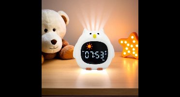 LED Digitale Wekker - Sfeernachtlamp Voor Slaapkamer - 9 Kleuren Verlichting En 6 Soorten Witte Ruis - Digitaal Klokje Voor Kinder Slaapondersteuning - Oplaadbaar - Instelbaar Geluid - Schattige Uil Vormgeving