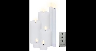 Lumineo LED kaarsen set - wax - 7-dlg - wit - dinerkaarsen/stompkaarsen/theelichten - afstandsbediening