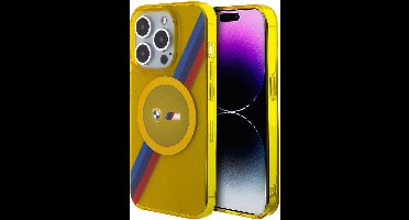 BMW Back Cover - Apple iPhone 15 Pro - Geel - Magsafe - Sportieve M Tricolor Stripes