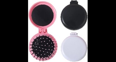 3 Pcs Mini Hair Brush, Foldable Comb with Travel Mirror, Travel Hair Brush for Women, Travel Size, Hair Massage Comb, Round Mini Hair Comb for Work, Travel, Pink, Black, White