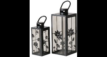 Boltze - Lantaarn - Windlicht - Set van 2 - Metaal - Zwart - Bloemmotief - Hang of staand