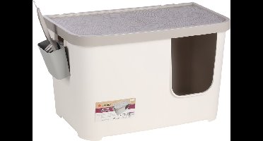 Kattenbak – Flamingo Barik – kattentoilet met deksel en schep – hoge rand – kunststof – wit – 76x45x45 cm – Europese kwaliteit