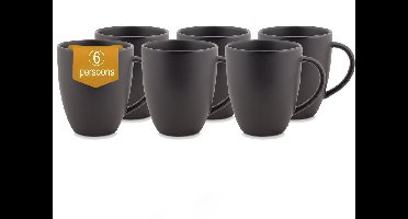 vtwonen - Basic - Set van 6 - Mokken met Oor - Zwart - Porselein - 275ml
