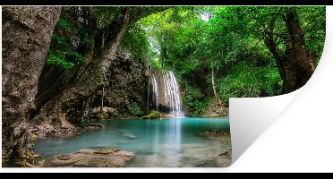 Muursticker - Jungle - Bloemen - Waterval - Wanddecoratie - Stickers - 40x20 cm - Zelfklevend behangpapier - Stickerfolie