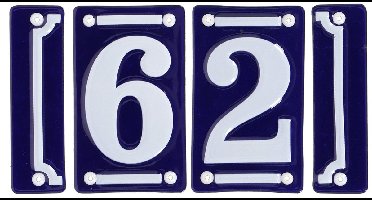 Best for Boots huisnummer 62 met sierrand - Oudhollands - emaille - blauw/wit