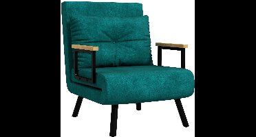 Bedbank – Slaapbank – Fauteuil – Slaapstoel – Bankbed – Verstelbare Rugleuning 5 Standen – Stalen Frame Met Fluwelen Bekleding - Groen