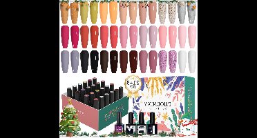 Autumn Winter UV Nail Polish Set - 24-Piece White Orange Pink Red Brown Glitter UV Nail Polish with Base Top Coat for Christmas Nail Art Manicure - Gifts for Women