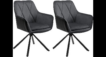 Eetkamerstoelen - Eetstoelen - Keukenstoelen - Ergonomische Scandinavische Stijl - 2 Stuks - met Rugleuning - Voor Keuken - Eetgedeelte - Kunstleer Zitje - Metalen Draaibare Poten - 57.5 x 85.5 x 58.5 cm - Donkergrijs
