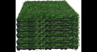 Gerimport Vlondertegel kunstgras - 12x - groen - kunststof - 30 x 30 cm - tuintegel