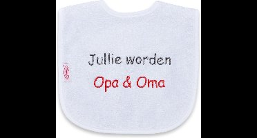 Funnies - geborduurd tekst slabbetje: Jullie Worden Opa & Oma