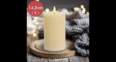 Lumineo luxe LED kaars/stompkaars - creme wit ribbel - D7,5 x H15 cm - timer
