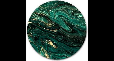 Ronde muursticker marmer groen goud - WallCatcher | 120 cm behangsticker wandcirkel Marble Green