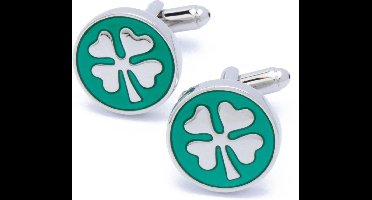 Manchetknopen - Klavertje Vier Groen en Zilver Rond