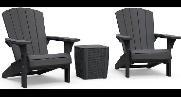 Keter Troy Adirondack Tuinstoel - 2 stuks - 81x93x96,5cm + Luzon opbergtafel - Zwart