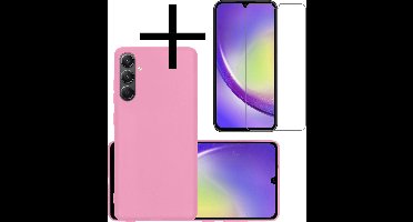 Hoesje - Met Screenprotector - Geschikt voor Samsung Galaxy A34 - Sterk & Shockproof - Back Cover - Siliconen Case - Telefoon Hoes - Lichtroze