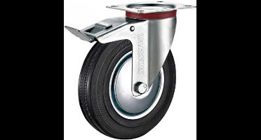 Tarsus Zwenkwiel met Rem - Ø 160 mm - Stalen Velg - Massieve Rubberband - 130 kg Draagvermogen