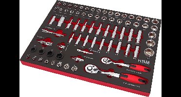 Professionele 74 Delige 3/8", 1/2" Doppenset Foam Inlay voor Gereedschapswagen