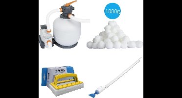 Bestway - Zwembadstofzuiger AquaCrawl & Zandfilterpomp 8327 L/u & Filterbollen 1000 g & WAYS Scrubborstel