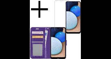 Hoesje - Met Screenprotector - Geschikt voor Samsung Galaxy A03s - Luxe Pasjeshouder - Bookcase Portemonee - Flip Case - Kunstleer Book Case - Flipcase - Book Cover - Walletcase - Portemonneehoes - Paars