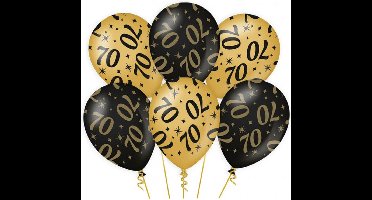 70 jaar verjaardag feest ballonnen - 6x stuks - zwart/goud - leeftijd - 30 cm - versiering - feestartikelen