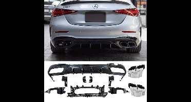 Passend Voor Mercedes C Klasse W206 AMG Look Uitlaten met Sport Diffuser Chrome Uitlaat Sierstuk C200 C250 C300 C63 C43