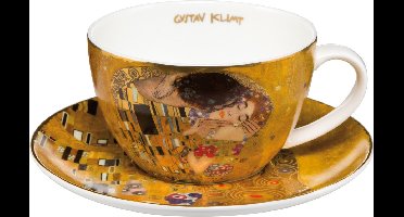 Goebel - Gustav Klimt | Kop en schotel De Kus | Porselein - 15cm - 250ml - met echt goud