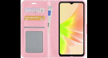 Hoesje - Met Pasjeshouder - Geschikt voor OPPO A57s - Luxe Bookcase Portemonee - Flip Case - Kunstleer Book Case - Flipcase - Book Cover - Walletcase - Portemonneehoes - Lichtroze