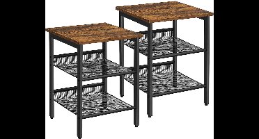 AZURU Industriële Bijzettafel van Metaal en Hout - Set Van 2 - 40 x 40 x 50 cm – Donkerbruin