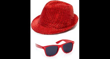 Boland - Verkleedkleding set glitter hoed/party bril rood volwassenen