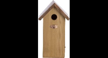 Houten vogelhuisje/nesthuisje koolmees 30 cm met kijkluik - Vurenhouten vogelhuisjes tuindecoraties - Vogelnestje voor kleine tuinvogeltjes