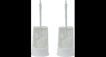 Toiletborstel inclusief houder - 2x - wc borstel met randreiniger - wit - 35 cm