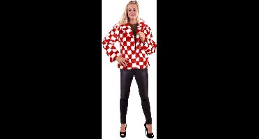 Brabant & Oeteldonk Kostuum | Foute Bontjas Brabants Bont Rood Wit Geblokt Vrouw | Maat L | Carnaval kostuum | Verkleedkleding