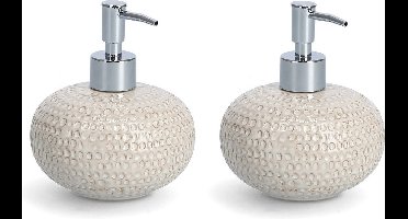 Zeller Zeeppompje/dispenser - 2x - keramiek - beige - 13 cm - Structure