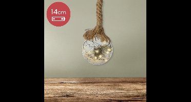Lumineo Kerstverlichting - kerstbal - glas - aan touw - 30 LED - 14 cm