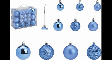 G. Wurm Kerstballen - set 50x st - blauw - 3,4,6 cm - kunststof - kerstversiering