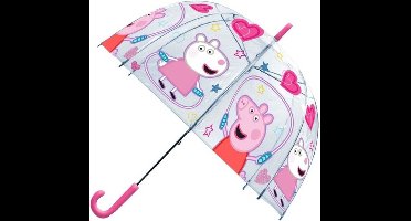 Peppa Pig paraplu - voor kinderen - donker roze/transparant - D61 cm