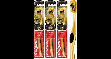 Colgate Charcoal Gold 360° Tandenborstel Soft - Tandenborstels Voor Gevoelig Tandvlees - Effectieve en Diepe Reineging Tussen Tanden - 3 stuks -
