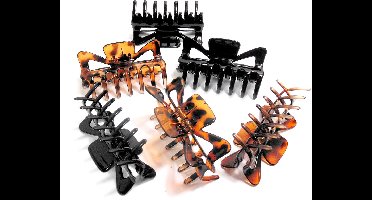 6 haarklemmen strik vorm 9,5 cm mix 3x zwart / 3x bruin