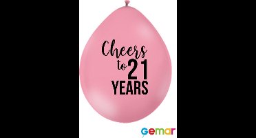 Ballonnen Cheers to 21 Years Pink met opdruk Zwart (lucht)