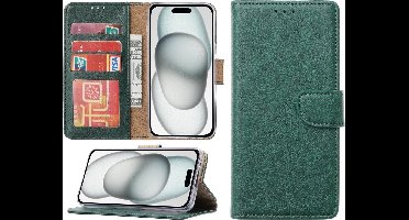 Hoesje Geschikt voor iPhone 15 – portemonnee bookcase met pasjeshouder – Groen