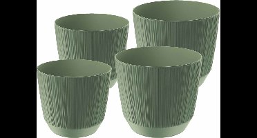 Prosperplast plantenpotten/bloempotten Carf Stripe - groen - 4x stuks - kunststof - Dia 15 en 19 cm