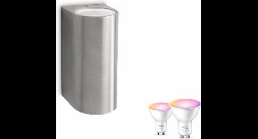 WiZ Nightingale Wandlamp voor Buiten Up & Down (Roestvrij Staal) - Buitenlamp - GU10 - Wit en Gekleurd Licht - Te bedienen via WiFi