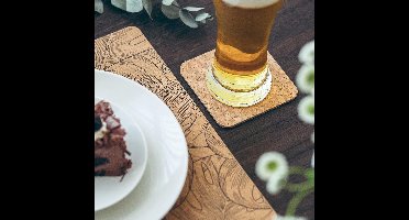 Placemats, afwasbaar, van kurk, placemat en onderzetters, set van 6 stuks, hittebestendige placemats, antislip tafelonderlegger, eettafel, onderzetters voor buiten, balkon en tuin