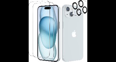 iPhone 15 Screen Protector en Camera lens protector/ Tempered glass Screen protector voor iPhone 15 - Beschermglas - Glasplaatje - 2+2 stuks